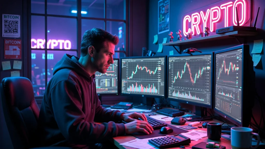 Man sits at desk trading crypto
