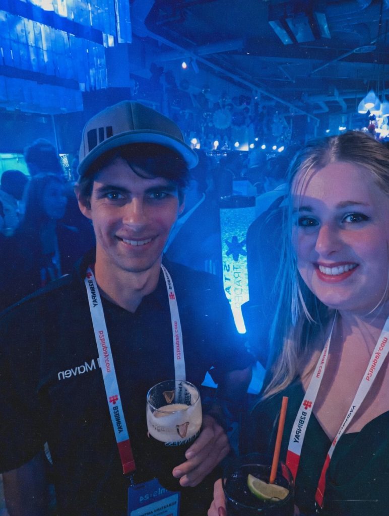 Two of the WenCrypto founders Seb and Emma at a networking event in London, 